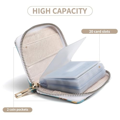 Pu Leather Zipper Slim Wallet Bag for Women, Blue Dog Prints Funny Credit Card Holder Organizer with 20 Card Slots Portable Mini Purse 7