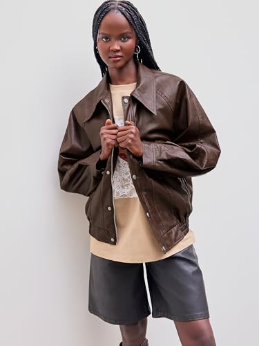 CIDER Faux Leather Zipper Jacket Women's Faux Leather Long Sleeve Zipper Jacket Trendy Cool Casual2