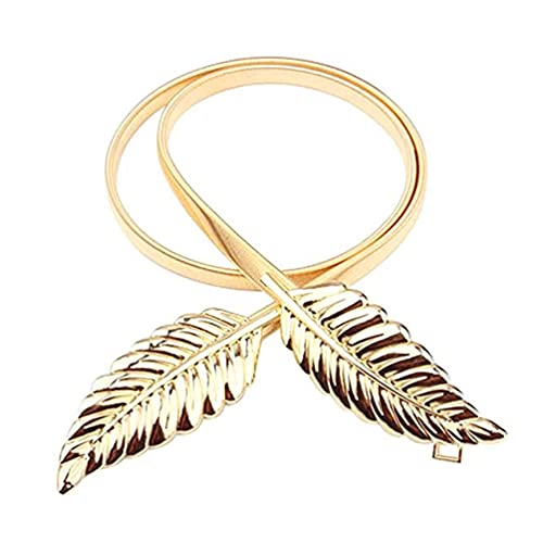 Familyhouse Women's Metallic Elastic Stretchy Skinny Chain Leaf Belt Stylish Metal Leaf Dress Belt2