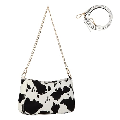 Sunwel Fashion Women's Cow Print Underarm Bag Small Shoulder Bag Crossbody Cluth Purse for Women with Double Straps