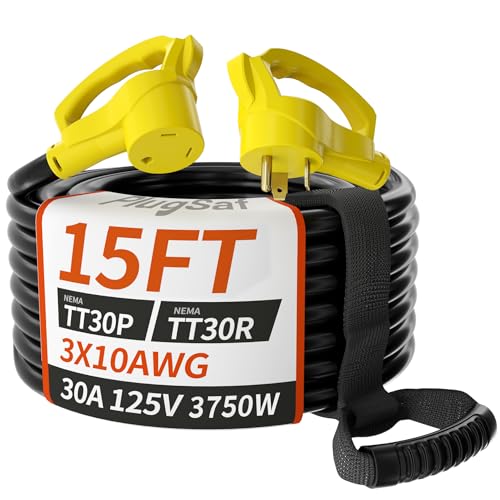 PlugSaf 15 FT 30 Amp RV Extension Cord Outdoor with Grip Handle