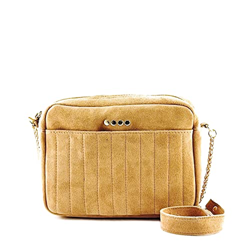 Sac à bandoulière cuir véritable italien avec fermeture éclair et chaîne dorée