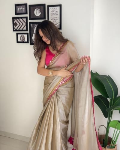 Image of Sidhidata Women's Soft Organza Silk Saree With Embroidered Lace Boarder & Jhumka With Unstitched Blouse Piece (Palak)