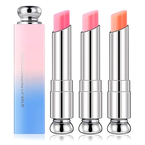 3 Pack Colour Changing Lip Balm, Lip Balm Gift Sets for Teenage Girls, Crystal Jelly Tinted Lips Care with Natural Moisturizers, Beauty Gifts for Teen Girls & Women