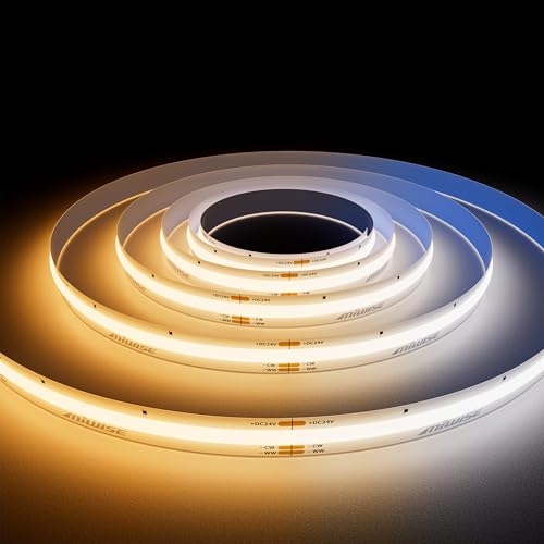 MIWISE CCT COB LED Strip Light Tunable White,20ft/6.1m Dimmable 2700K-6500K CRI90+ 24V LED Tape...