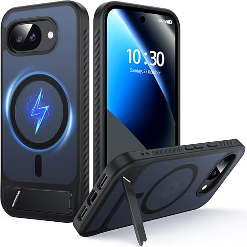YellowInc Translucent Matte Case for Google Pixel 10A, 2600 Gauss Magnetic Ring, 3-Way Stand, Military Grade Shockproof Cover (Frosted Black MagSafe Stand, Google Pixel 10a)