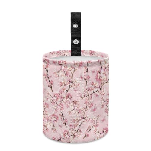 Image of Cherry Blossom Pink Car Trash Can, 3L, 1 Count - Multi-Purpose, Waterproof, Leak-Resistant, Easy to Clean, Car Interior Decoration
