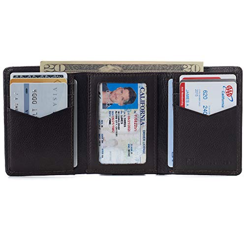 Image of Alpine Swiss Men's Leon RFID Trifold Pocket Wallet - Genuine Leather Wallet for Men, Slim Design with ID Window & Multiple Card Slots, Classic RFID Safe Pocket Wallet in gift box Brown