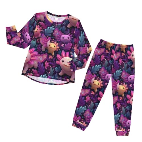 Beautiful Colorful Axolotls Soft Pajama Set for All Seasons,Breathable Pjs Long Sleeve Sleepwear,Comfy Loungewear 2 Piece Underwear Set 5T
