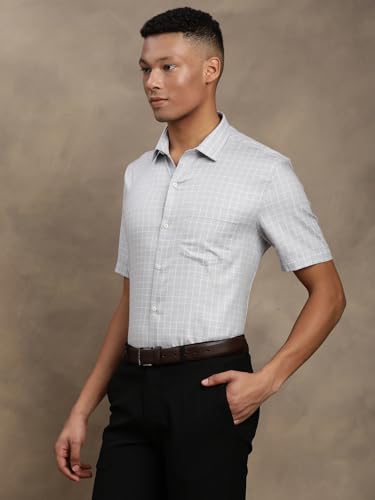 Image of Turtle Men Regular Fit Checkered 100% Cotton Grey Formal Shirt||Men's Formal Shirt||Men's Shirt