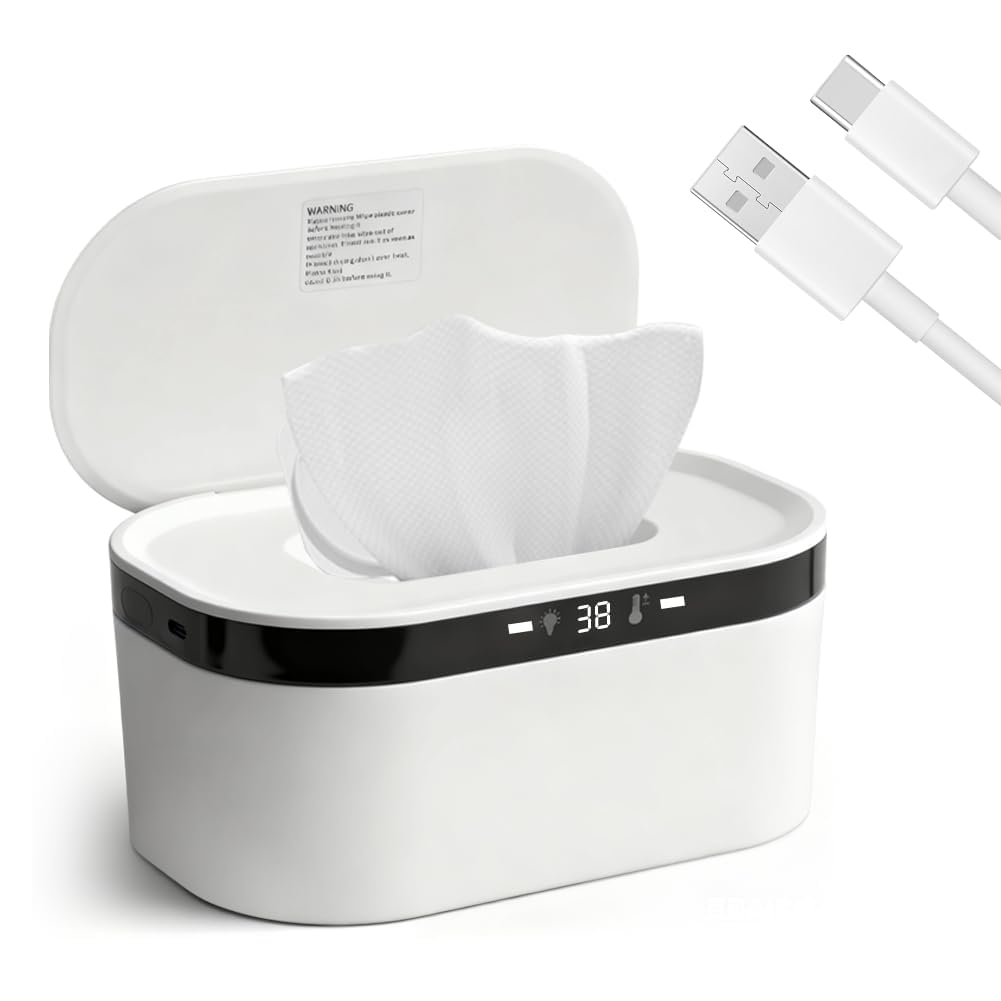 LOMUG Feuchttuch Wärmer, 3 Heizstufen Schnell, USB Baby Wischtuchwärmer, Baby Wischtuchwärmer, Wipes Heizbox mit LED Ingebautes Nachtlicht, Handtuch Wärmegerät für Babys