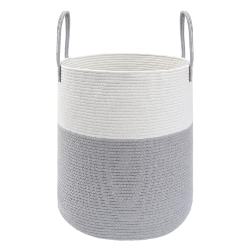 JMvicyroam 100L Cotton Rope Laundry Basket Hamper, White and Grey