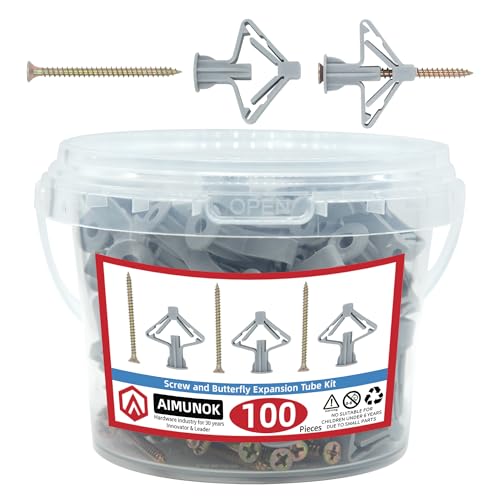 AIMUNOK Hollow-Wall Anchors, One Size, 75Lbs Anchor 50pcs+Screw 50pcs Drywall Anchor kit with Screws, Self-Drilling Hollow Wall Anchor, Grey