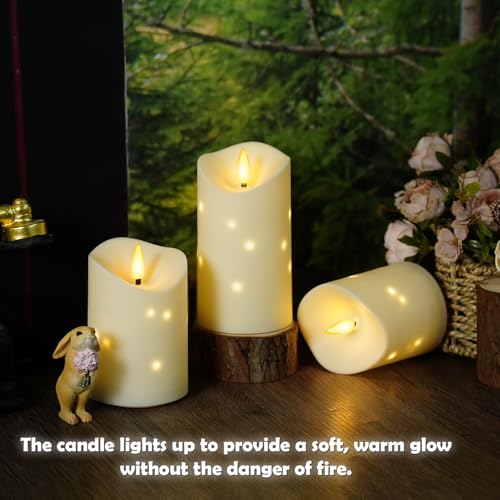 Image of kakoya Outdoor Waterproof Flickering Flameless Candles with Embedded Star String,2Pcs LED Pillar Candles Battery Operated with Remote and Timers for Courtyard,Porch,Camping,Holiday Decoration(Ivory)
