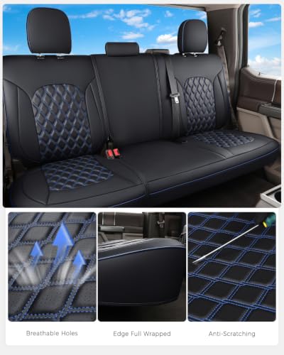 Image of Huidasource Tacoma Rear Seat Covers, Automotive Leather Car Back Seat Cover Fit for 3rd Gen Toyota Tacoma 2016-2023 Double & Crew Cab SR SR5 Limited TRD Sport /Pro /Off Road (Back Row /Black&Blue)