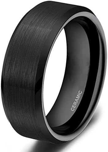 Somen Tungsten 8mm Ceramic Black Brushed Comfort Fit Wedding Ring, 10