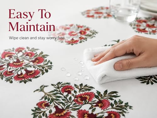Image of BSB HOME 300 TC Table Cover for 6 Seater Dining Table, Premium Soft Washable Wrinkle & Fade Resistant Table Cloth for Home Kitchen Dining Room Decor, 90 x 60 Inches (228 x 152 cm) - Floral White