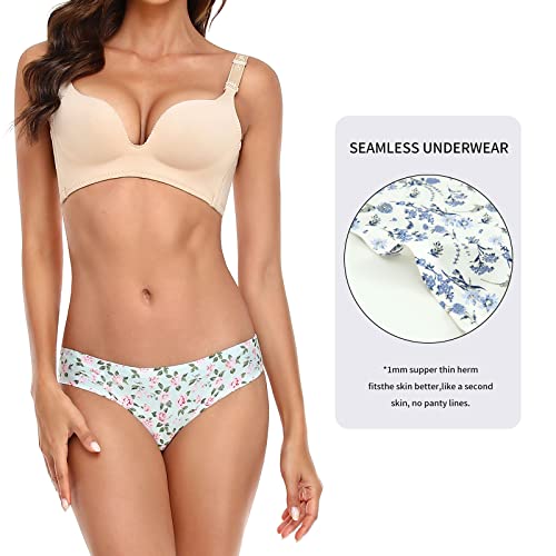 Aufu Womens Seamless Floral Underwear No Show Breathable Stretch Laser Cut Bikini Panties (Large) Multicolor #TOP2