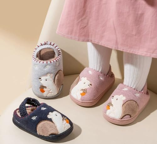 Hycurey Cute lively squirrel slipper kid's cartoon cotton shoes fuzzy fall winter warm soft breathable house fur slippers4