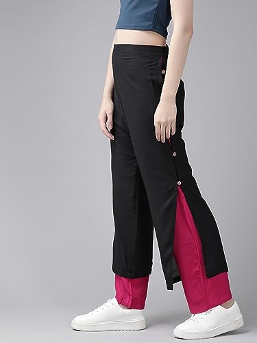 Image of Aarika Womens Black-Rani Colour Solid Palazzo