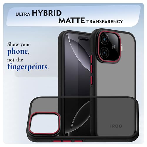 Image of V-TAN Back Cover for IQOO NEO 10R Compatible Case, Matte Finish Transparent Case, TPU, Camera Protective Shockproof Cover (Black)