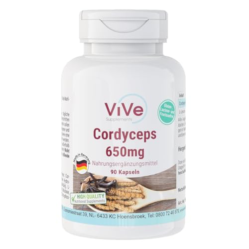 Cordyceps 650 mg - 90 Kapseln - vegan - Pilzpulver aus dem Mycel - Vitalpilz | Qualität aus...