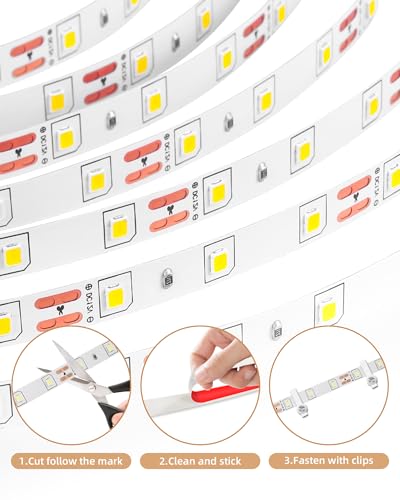 Image of 20ft LED Strip Lights with Remote, 3000K Warm Dimmable Tape Lights, 12V 360 LEDs 2835 Strong Adhesive Rope Lights for Cabinet Kitchen Ceiling Closet Vanity Mirror Stairway Basement