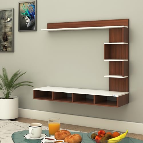 Image of Anikaa Laura Engineered Wood Wall Mount TV Unit /TV Stand /TV Cabinet /TV Entertainment Unit /Set Top Box Stand (Ideal for 43 Inch) (D.I.Y) (Walnut White)