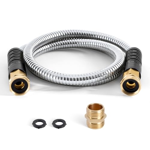 Cesun Short Garden Hose 3 feet, Small Metal Leader Hose, Drinking Water Hose, Flexible, Lightweight Stainless Steel Water Pipe for RV, Outdoor, Yard, 3ft x 5/8", Female to Female