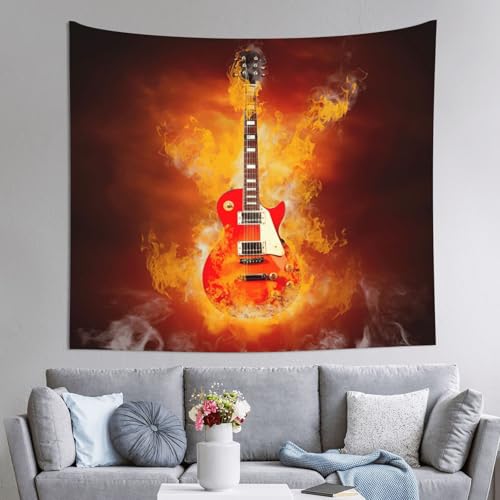 Tapiz para colgar en la pared con diseño de guitarra y fuego EdWal