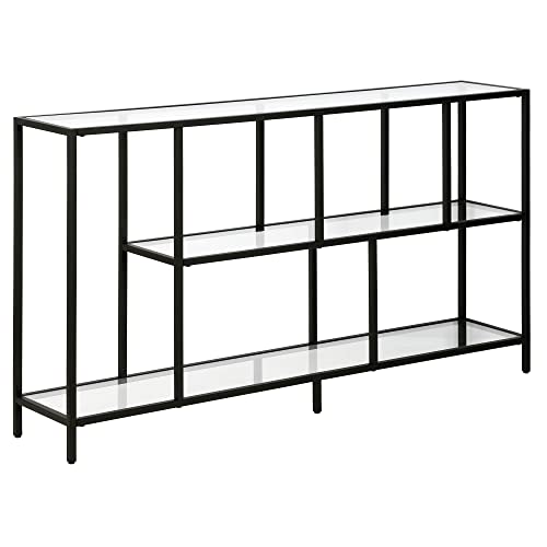Image of Henn&Hart 52 inch Wide Rectangular Console Table with Glass Shelves in Blackened Bronze, for Home Office, Living Room