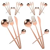 VINTORKY 6 Stück Edelstahl Besteckset Roségold 24 Stück Servier und Steakbesteck mit Gabeln Löffeln Teelöffeln für Küche Esstisch und Feierlichkeiten