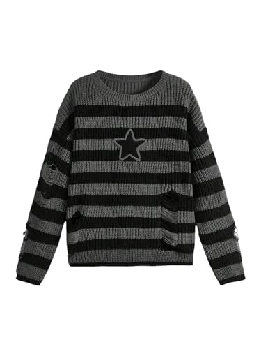 Image of MakeMeChic Women's Striped Sweaters Halloween Vintage Grandpa Sweaters