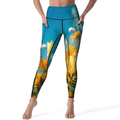Legging fleurs jaunes femmes pantalon de sport yoga taille haute taille S pour fitness