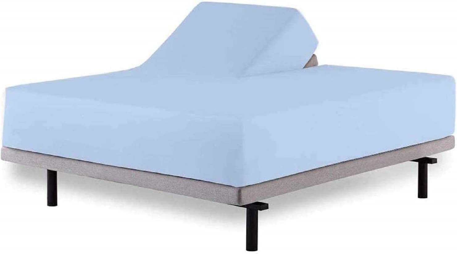 HOME-FURNISH Top Split King Fitted Sheet for Adjustable beds, 1 PC Half Only Down 39 inches from The Top, 600 Thread Count 100% Cotton King, Light Blue