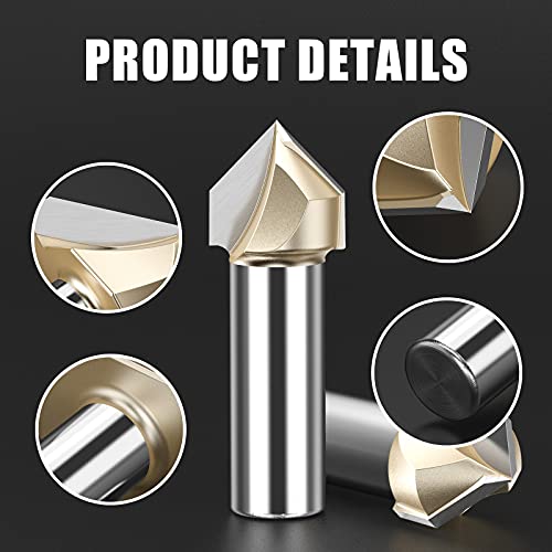 Huhao Router Bits V-Groove Bit With 90-Degree 1/2-Inch Cutting Diameter Cnc Engraving Tool V Grooving Bit With 1/4" Shank For Composition Materials, Plywoods, Hardwoods, And Softwoods 5Pcs #TOP3
