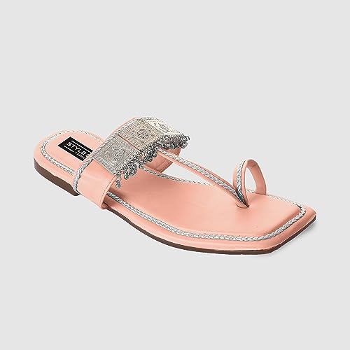 Image of Kolhapuri Ethnic Flats for Women Leather Chappal Stylish Ladies Casual Rajasthani Chappal Banjara Style