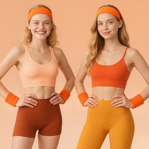 Image of Neon Sweatbands and Wristbands Bulk, Cotton Sports Headbands for Team Spirit, School Field Day, 80s 90s Party, Soccer Fan Accessories, Gym, Cheer and Group Events