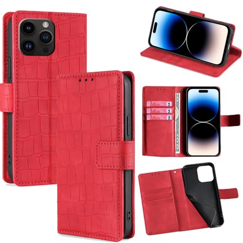 Jiajihua Cover Compatible with Oppo A5 Pro (5G / 4G) Wallet Card Slot Flip Stand Magnetic Clasp Phone Case Red