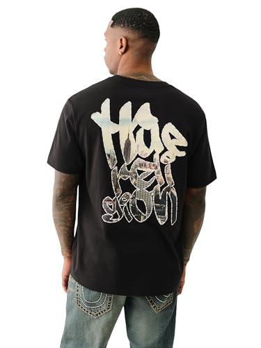 True Religion Men's Short Sleeve Graffiti Puff Tee - Casual Graphic Crew Neck T-Shirt