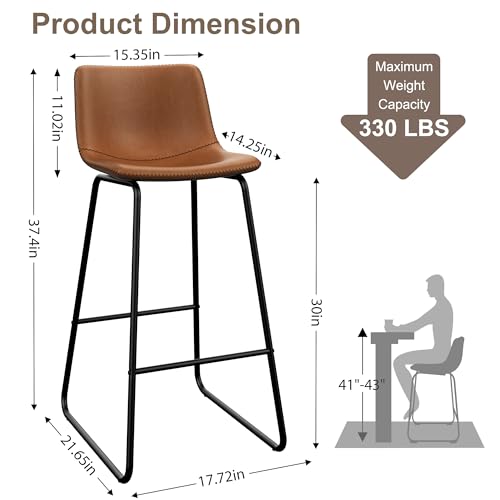 Image of REONEY Bar Stool Set of 2, 30 inch Urban Faux Leather Counter Stool, Dark Brown