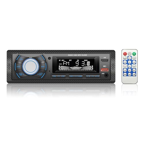 Kunfine Audio Systems Car Stereo - Single Din, Voice Control, Bluetooth, No CD DVD Player, FM Radio Receiver, Wireless Remote Control, MP3, 2 USB(2.1A Charger), Aux-in