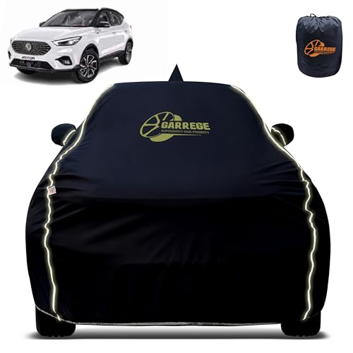 Image of Reflector Waterproof Car Cover for Mg Astor with Mirror & Antenna Pocket | All Weather Protection | Washable Fabric | Black Color