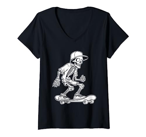 Skateboard Esqueleto - Skateboarding Patineta Skater Camiseta Cuello V