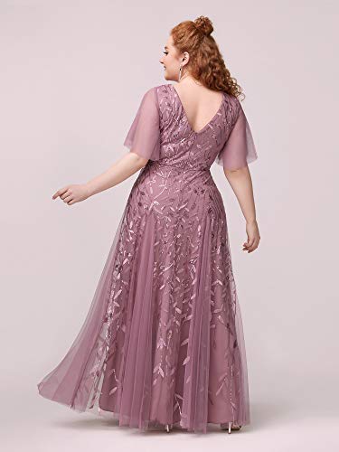 Image of Ever-Pretty Women's Sequin V Neck Plus Size Formal Dresses Evening Gown | Short Sleeve, A-Line, Empire Waist, Plus Size Mother of the Bride Dresses, Plus Size Gala Dress