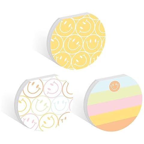 Gotcha Covered Notebooks Smiley Face Sticky Note Pad Assortment/Set Of 3 Round Flat Top Happy Note Pads / 3.5" Retro Rainbow Sticky Notes / 50 Sheets Per Pad/Made In USA Cover