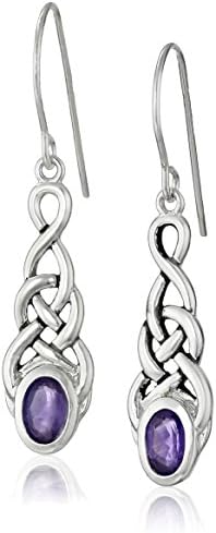 Amazon Collection Sterling Silver Genuine African Amethyst Celtic Knot Linear Drop Earrings