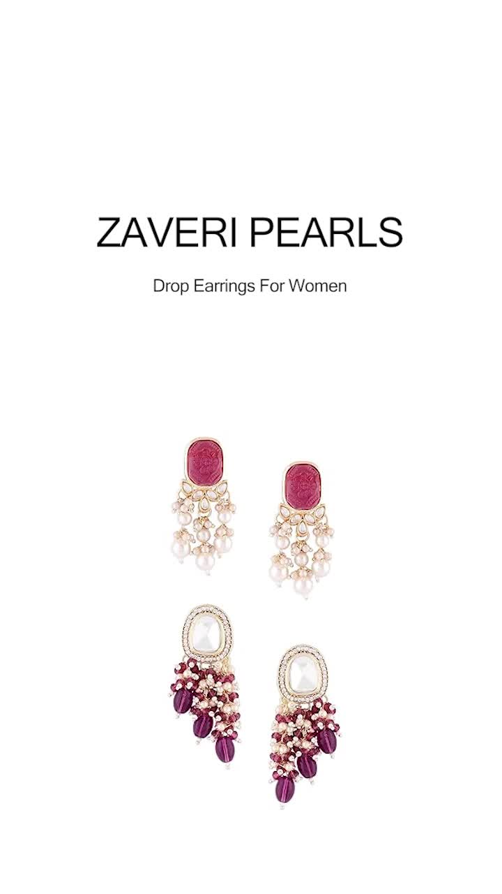 Zaveri Pearls Set of 2 Wine Color Stones Beads Clustered