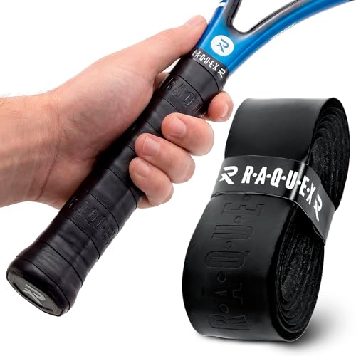 Raquex Enhance Replacement Racket Grip: Tennis Grip Badminton Squash Grip Tape Padel Pickleball. 14 Colours. Premium Self-Adhesive Tennis Racquet Grip with Finishing Tape (Black 1 Grip)