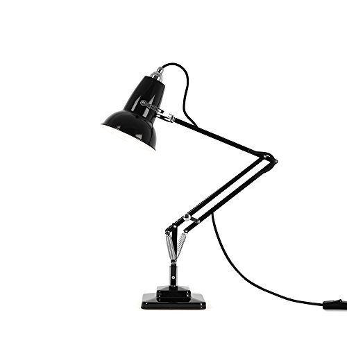 ANGLEPOISE Original 1227 Mini Table Lamp Jet Black Ideal Desk or Bedside Lamp Flexible Arm Gloss Paint Finish with Steel Shade Cast Iron Base with Steel Cover Chrome Plated Fittings LED Bulb